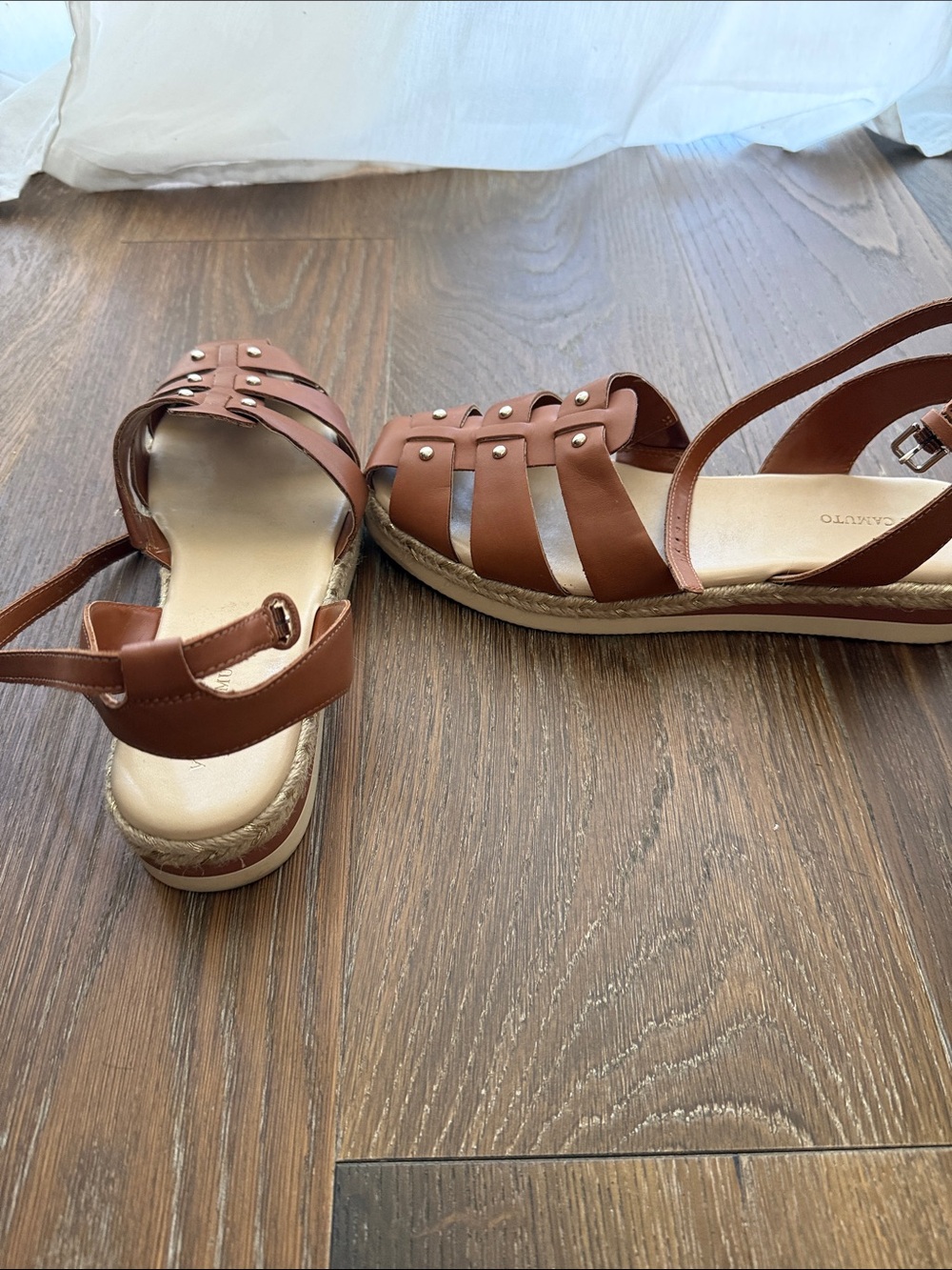 Vince Camuto Brown Leather Espadrille Sandals with Ankle Strap (Fisherman style) - Picture 4 of 5